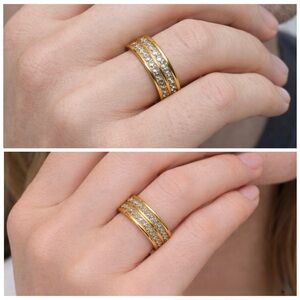 Brand New!! Stainless steel double row zircon stone ring